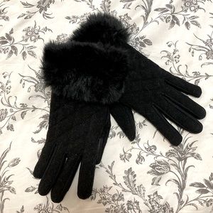 Black Fur Leather Gloves